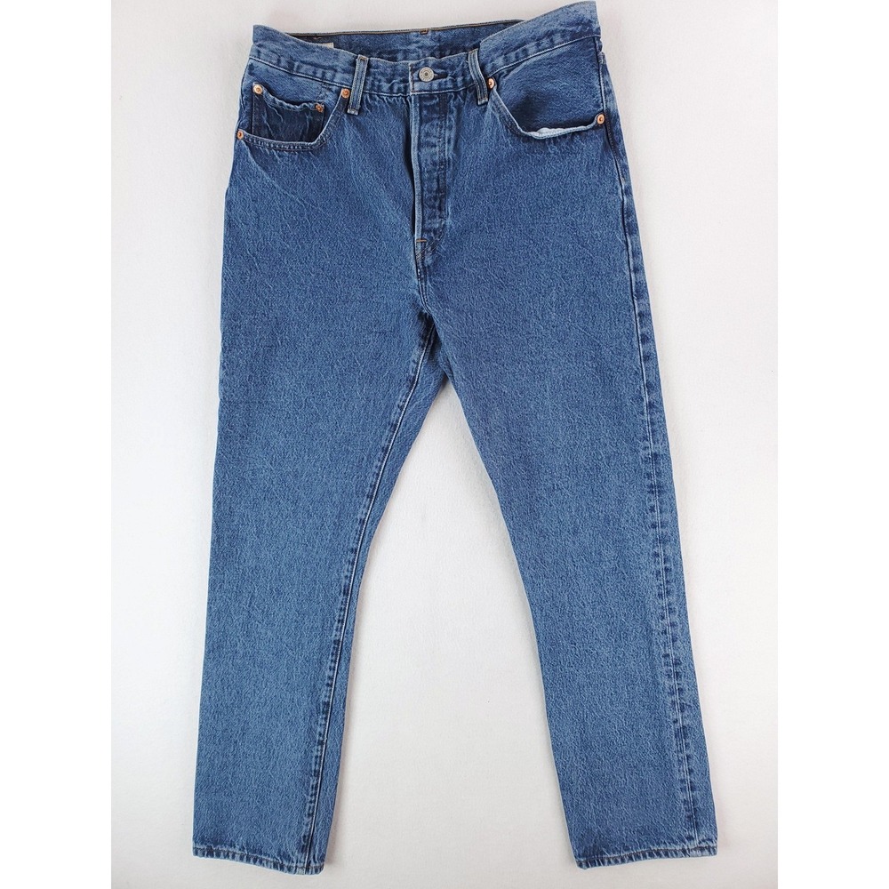 Levis 501 Jeans Mens 31x32 Blue Denim Button Fly Straight Medium Stone Red Tab